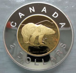 2002 Canada Toonie Proof Silver With 24k Gold Plated Core Two Dollar Coin