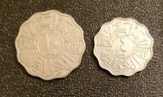 1938 Iraq 10 And 4 Fils - High Value Coin -