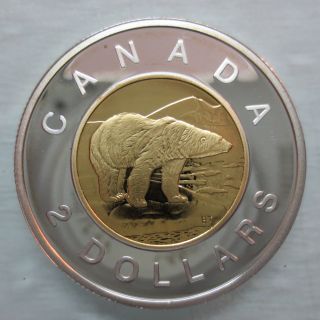2004 Canada Toonie Proof Silver With Gold Plate Two Dollar Heavy Cameo Coin