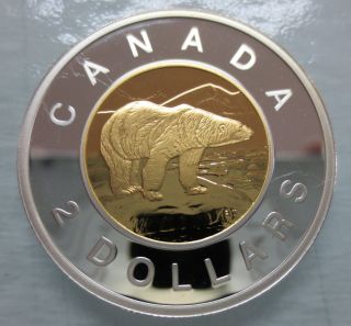 2008 Canada Toonie Proof Silver With Gold Plate Two Dollar Coin