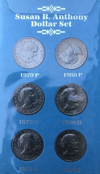 Susan B.  Anthony Dollar Set Complete 2 Year Unc Set 1979 - 80 P,  D,  S Littleton Coin