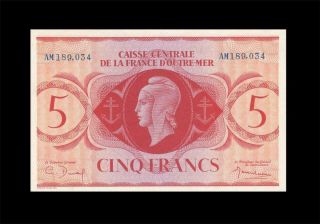 1944 Central De La France 5 Francs Tresor ( (gem Unc))