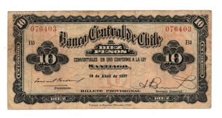 Chile 10 Pesos Dated 18th April 1927,  P83a Fine,