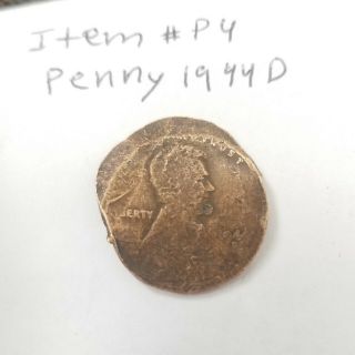 1944 D Circulated Wheat Penny,  1 Cent,  With Error / Machine Damage