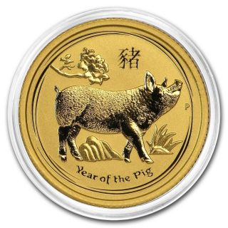 2019 1/10th Oz.  Pure.  9999 Gold Year Of The Pig Perth Gem $194.  88