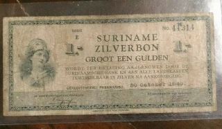 Surinam 1 Gulden 1940 30.  10.  1940 Zilverbon Abnc Suriname P105a