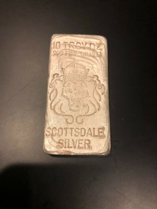 10 Oz Hand Poured Scottsdale Silver Bar - Ten Troy Oz.  999 Silver Bullion A199