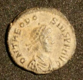 Theodosius Ii A.  D.  425 - 435 Victory Dragging Captive Reverse 13 Mm Bronze