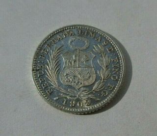 Lima Peru 1909 - Fg Uncirculated Silver Coin 1.  25 Grams 900 Silver