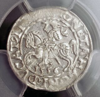 1556,  Lithuania,  Sigismund Ii Augustus I.  Silver ½ Grossus (½ Groat).  Pcgs Ms63
