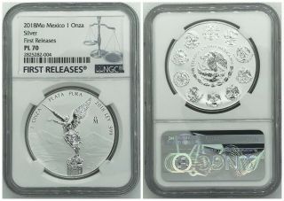 2018 Mexico 1 Onza Silver Ngc Pl 70 First Releases (proof Like,  Reverse Proof)