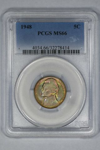 1948 Jefferson Nickel 5c Pcgs Certified Ms 66 State Uncirculated (414)