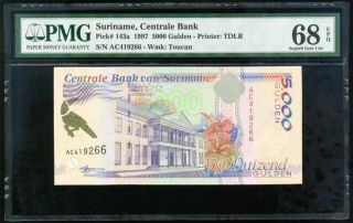 Suriname 5000 5,  000 Gulden 1997 P 143 Gem Unc Pmg 68 Epq Finest Highest