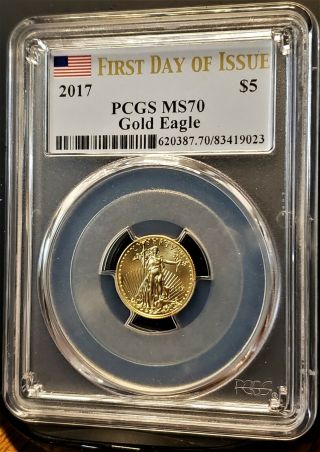 2017 AMERICAN GOLD EAGLE $5 1/10 OZ - FIRST DAY OF ISSUE FDOI PCGS MS 70 2