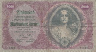 5000 Kronen Vg Banknote From Austria 1922 Pick - 79