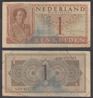 Netherlands 1 Gulden 1945 (f - Vf) Banknote Km 70