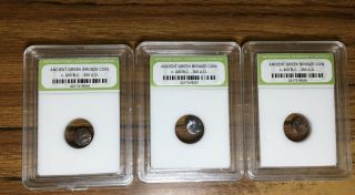 Three Ancient Greek Slabbed Coins.  Circa 400 Bc - 300 Ad