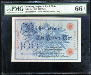 Germany 100 Mark 1908 P 33 Gem Unc Pmg 66 Epq High Nr