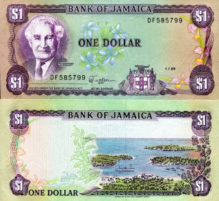 Jamaica 1 Dollar Banknote World Paper Money Unc Currency Pick P68ac 1989 Bill