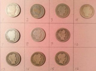 Barber Dimes - Complete Set Of 10 From 1909 To 1911 - S (10 Cents)