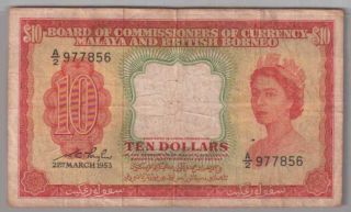 561 - 0048 Malaya & British Borneo | Qeii Commissioners,  10 Dollars,  1953,  Vf
