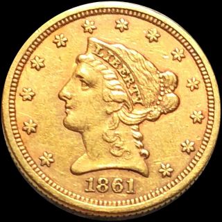 1861 $2.  50 " Quarter Eagle " Looks Uncirculated High End Gold Coin Ms Nr