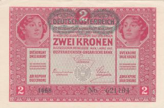 2 Kronen Extra Fine Crispy Overprinted Banknote From Austria 1919 Pick - 50