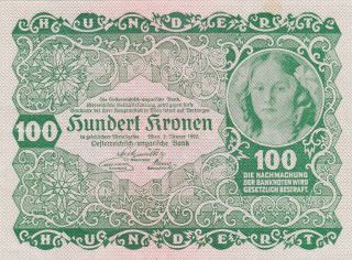 100 Kronen Extra Fine Banknote From Austria 1922 Pick - 77