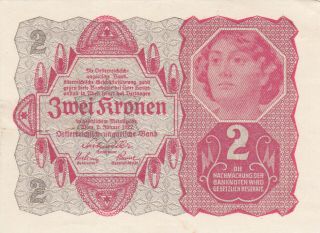 2 Kronen Aunc Banknote From Austria 1922 Pick - 74