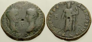 036.  Roman Bronze Coin.  Macrinus & Diadumenian,  Ae - 26.  Moesia Inf.  Asklepios