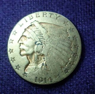 1914 Gold Quarter Eagle 2 1/2 Dollar Indian Head United States Coin
