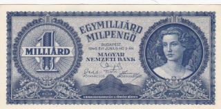 Ef 1946 Hungary 1 Milliard Milpengo Note,  Pick 131