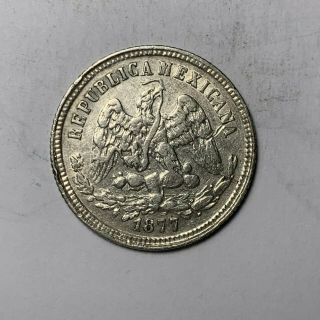 1877 Go S Mexico Silver 25 Centavos