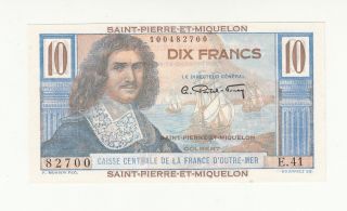 St.  Pierre Et Miquelon 10 Francs 1950 Aunc/unc P23 @