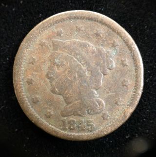 1845 Large Cent Early American Copper Collectible Coin