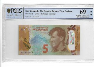 Zealand/the Reserve Bank Of Zealand Pick 191 2015 5 Dollars Pcgs 69 Opq