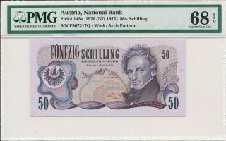 National Bank Austria 50 Schilling 1970 Pmg 68epq