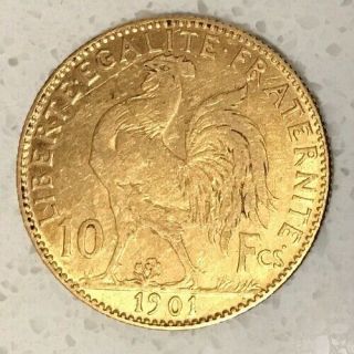 1901 France Gold 10 Francs Coin - Rooster - Paris - French Gold Bullion