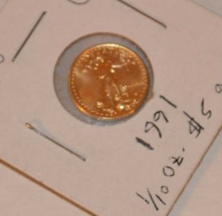 1991 1/10 oz American Gold Eagle $5 BU Brilliant Uncirculated Low Mintage Date 2