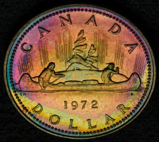 1972 Silver Dollar $1 State Specimen - Pink & Golden Rainbow Tones