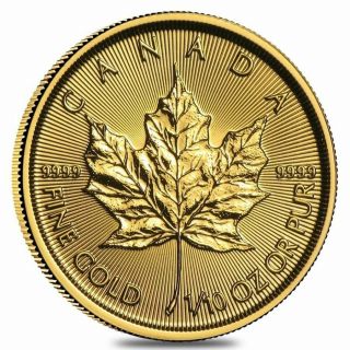 2019 1/10 Oz Canadian Gold Maple Leaf $5 Coin.  9999 Fine Bu