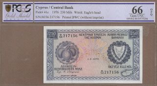 Cyprus: 250 Mils Banknote,  (unc Pcgs66),  P - 41c,  01.  08.  1976,
