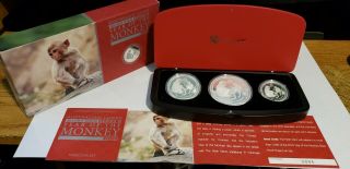 The Australia Lunar Series Ii 2016 Year Of The Monkey Silver Proof 3 - Coin Set ！