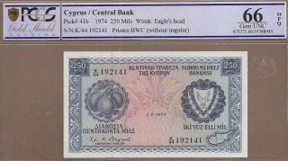 Cyprus: 250 Mils Banknote,  (unc Pcgs66),  P - 41b,  01.  06.  1974,