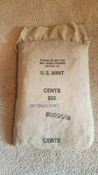 1983 D Large Date Copper Sewn Bag Of 5000 Lincoln Memorial Cents Bag 5