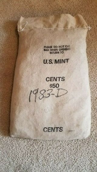 1983 D Large Date Copper Sewn Bag Of 5000 Lincoln Memorial Cents Bag 4