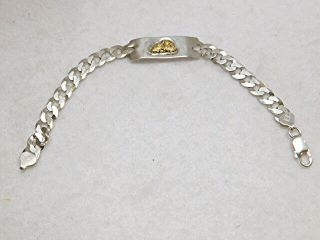 Alaskan Gold Nugget Sterling Silver Curb Chain Bracelet Mens Or Womens