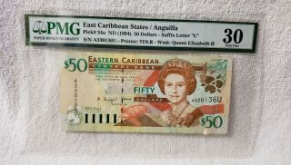East Caribbean States/anguila Pick 34u Nd 1994 $50 Dollars " U " Pmg 30 Vf