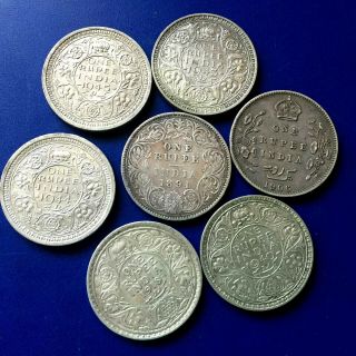 India Ceylon 7 X 1 Rupee Silver Coins 1891 To 1945