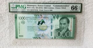 Nd (2016) Nicaragua Banco Central " Comm.  " Pick 216a 1000 Cordobas Pmg 66 Epq